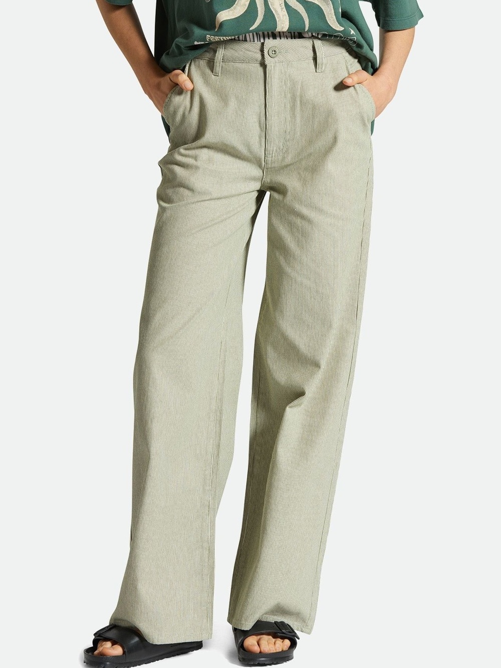 Brixton Victory Full Length Wide Leg Pants in Sea Kelp
